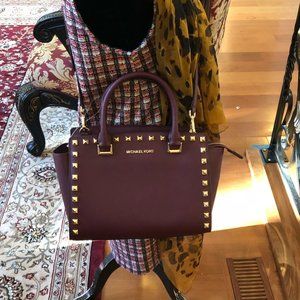 Michael kors selma medium satchel studded saffiano leather ballet